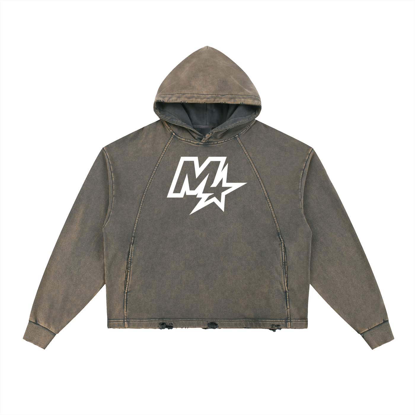 Murf Barbell Star Logo Vintage Washed Frayed-Hem Hoodie
