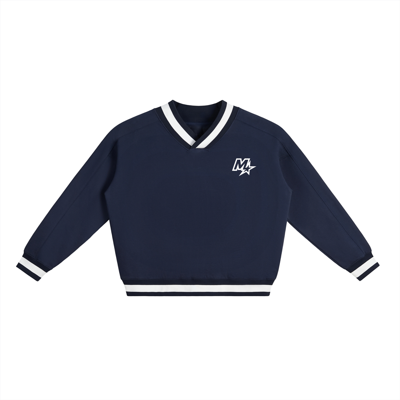 Murf Barbell Star Logo V-Neck Contrast Collar Boxy Sweatshirt