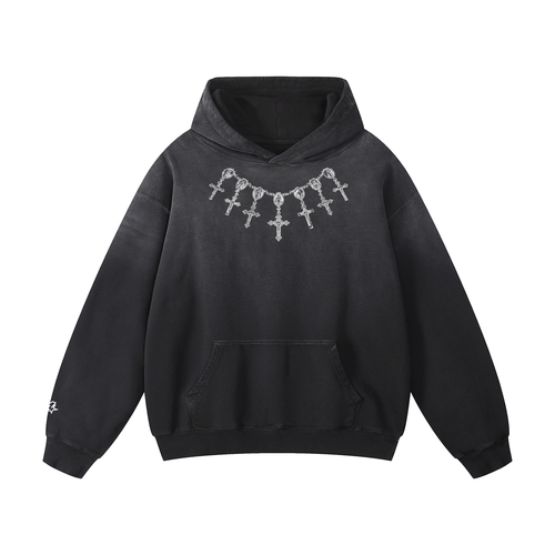 Cross Necklace Sunfade Oversized Hoodie