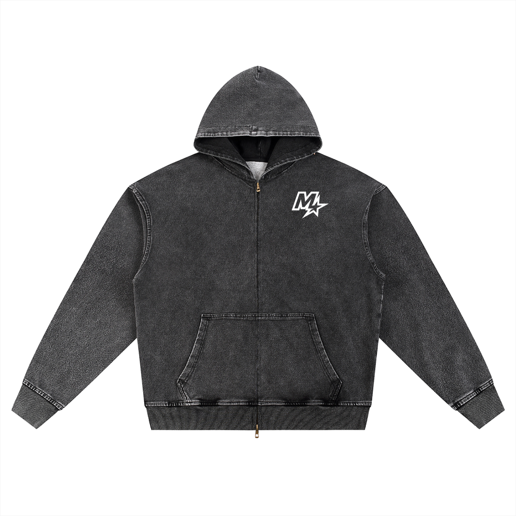 Murf Barbell Star Logo Snow Wash Zip-Up Hoodie