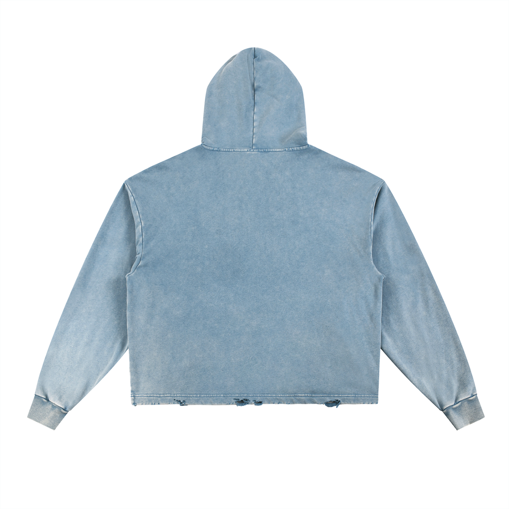 Murf Barbell Star Logo Vintage Washed Frayed-Hem Hoodie