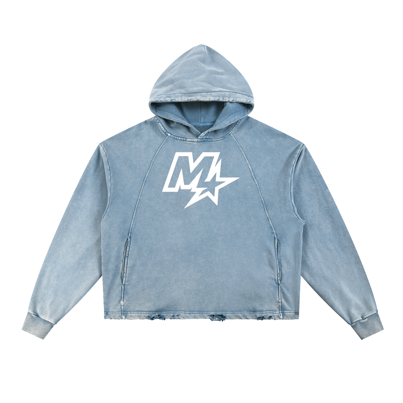 Murf Barbell Star Logo Vintage Washed Frayed-Hem Hoodie