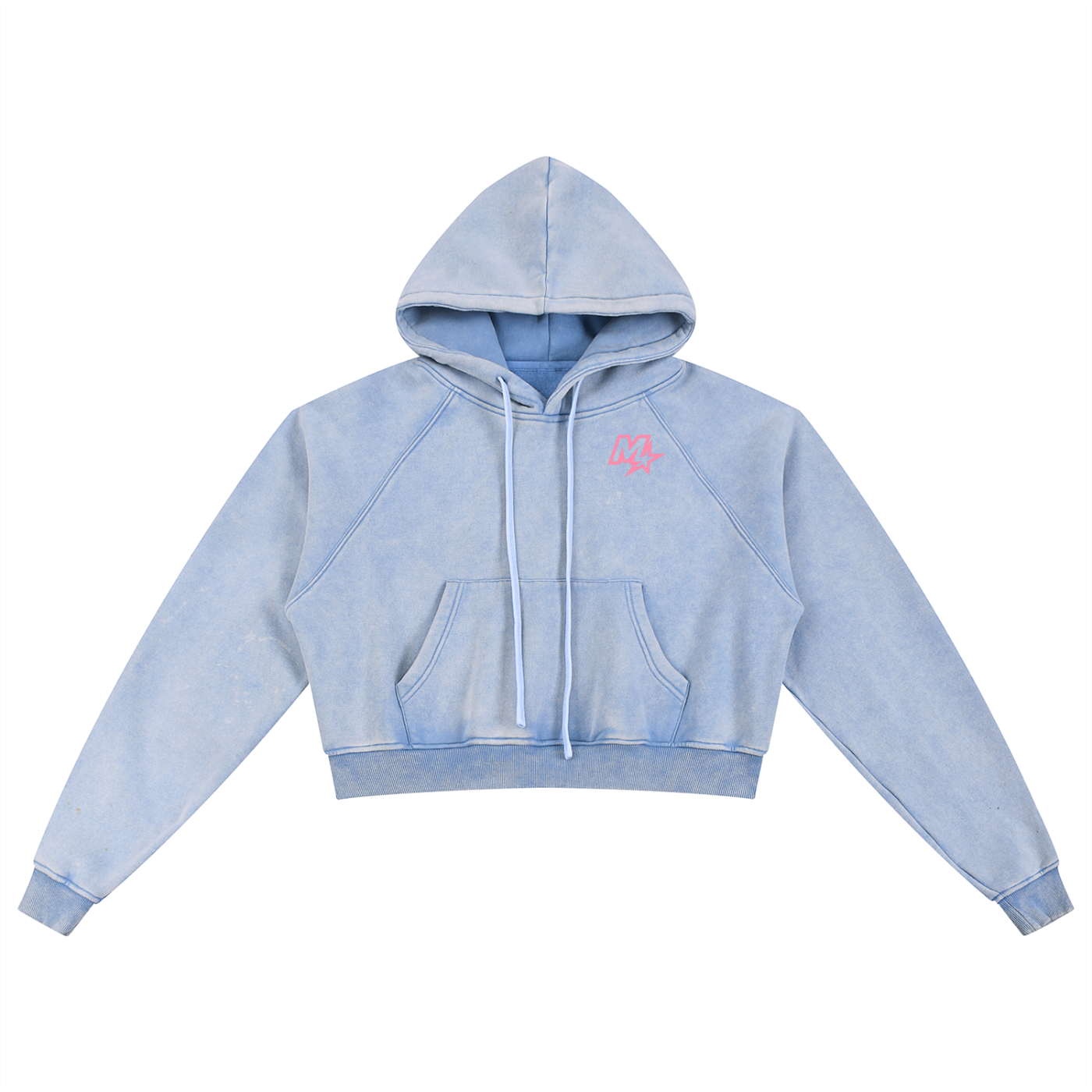 Murf Barbell Pink Star Logo Snow Washed Cropped Hoodie