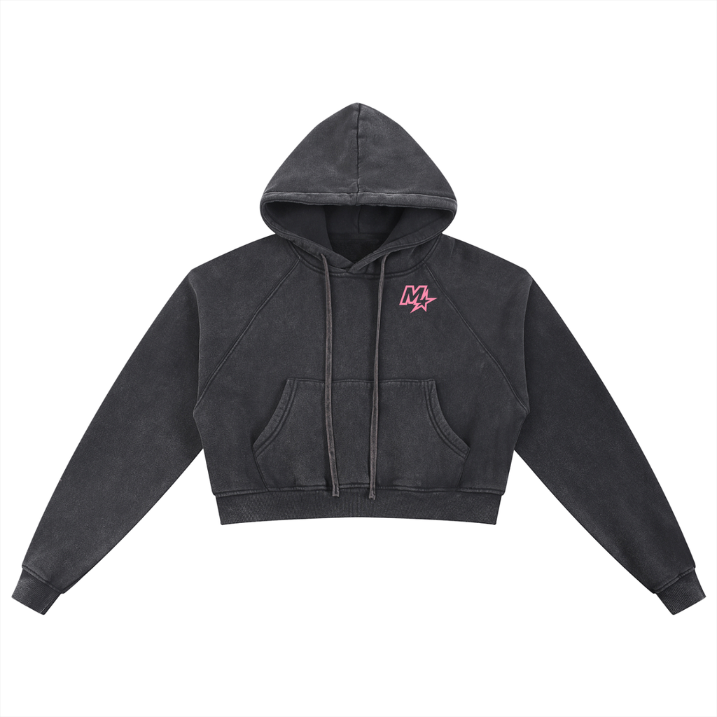 Murf Barbell Pink Star Logo Snow Washed Cropped Hoodie